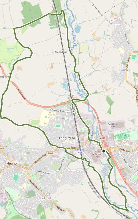 Route map of the parish bounds walk around Aldercar and Langley Mill